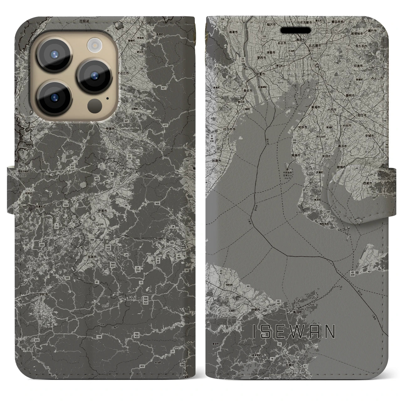 【伊勢湾（三重県）】地図柄iPhoneケース（手帳タイプ）