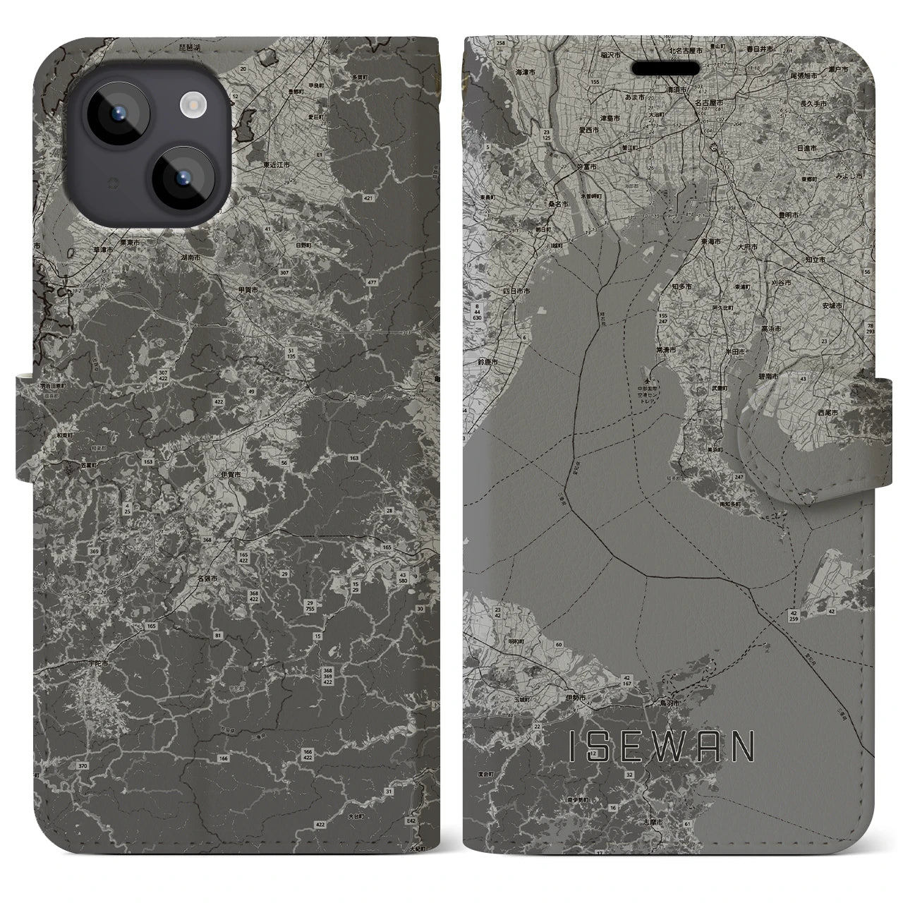 【伊勢湾（三重県）】地図柄iPhoneケース（手帳タイプ）