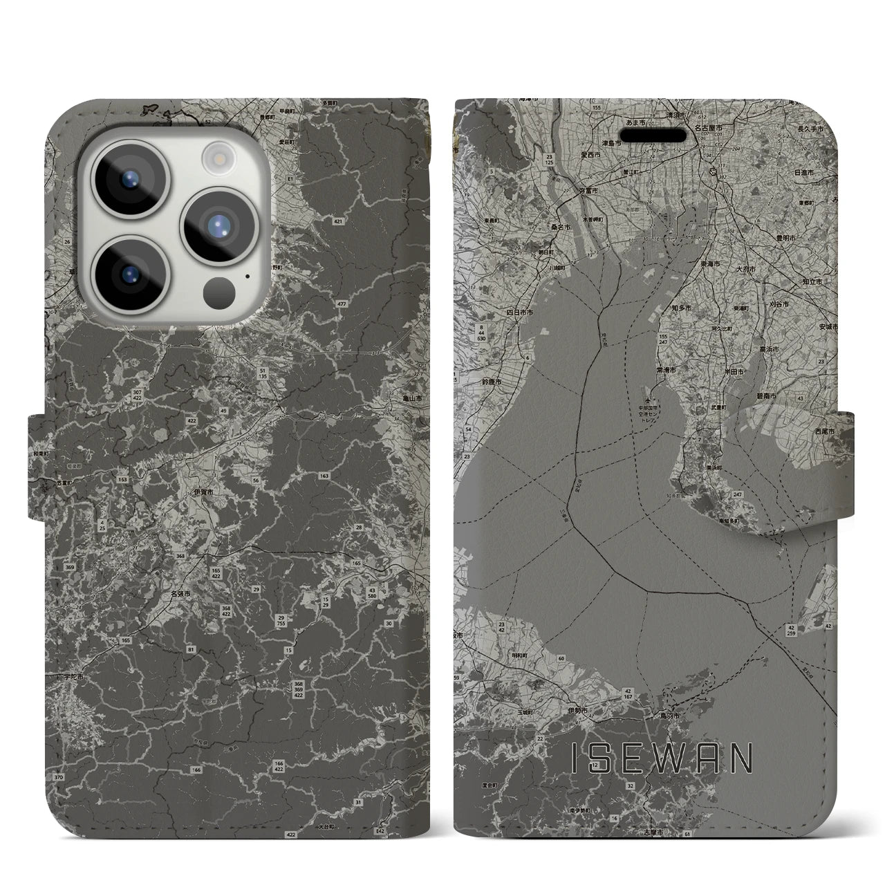 【伊勢湾（三重県）】地図柄iPhoneケース（手帳タイプ）