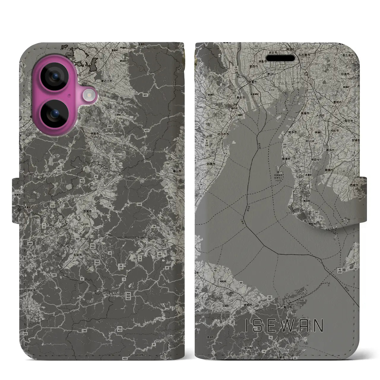 【伊勢湾（三重県）】地図柄iPhoneケース（手帳タイプ）