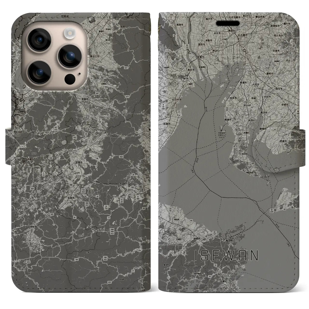 【伊勢湾（三重県）】地図柄iPhoneケース（手帳タイプ）