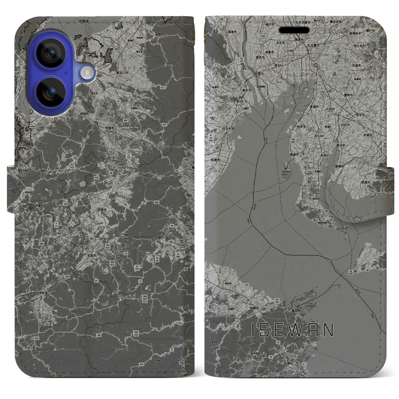 【伊勢湾（三重県）】地図柄iPhoneケース（手帳タイプ）