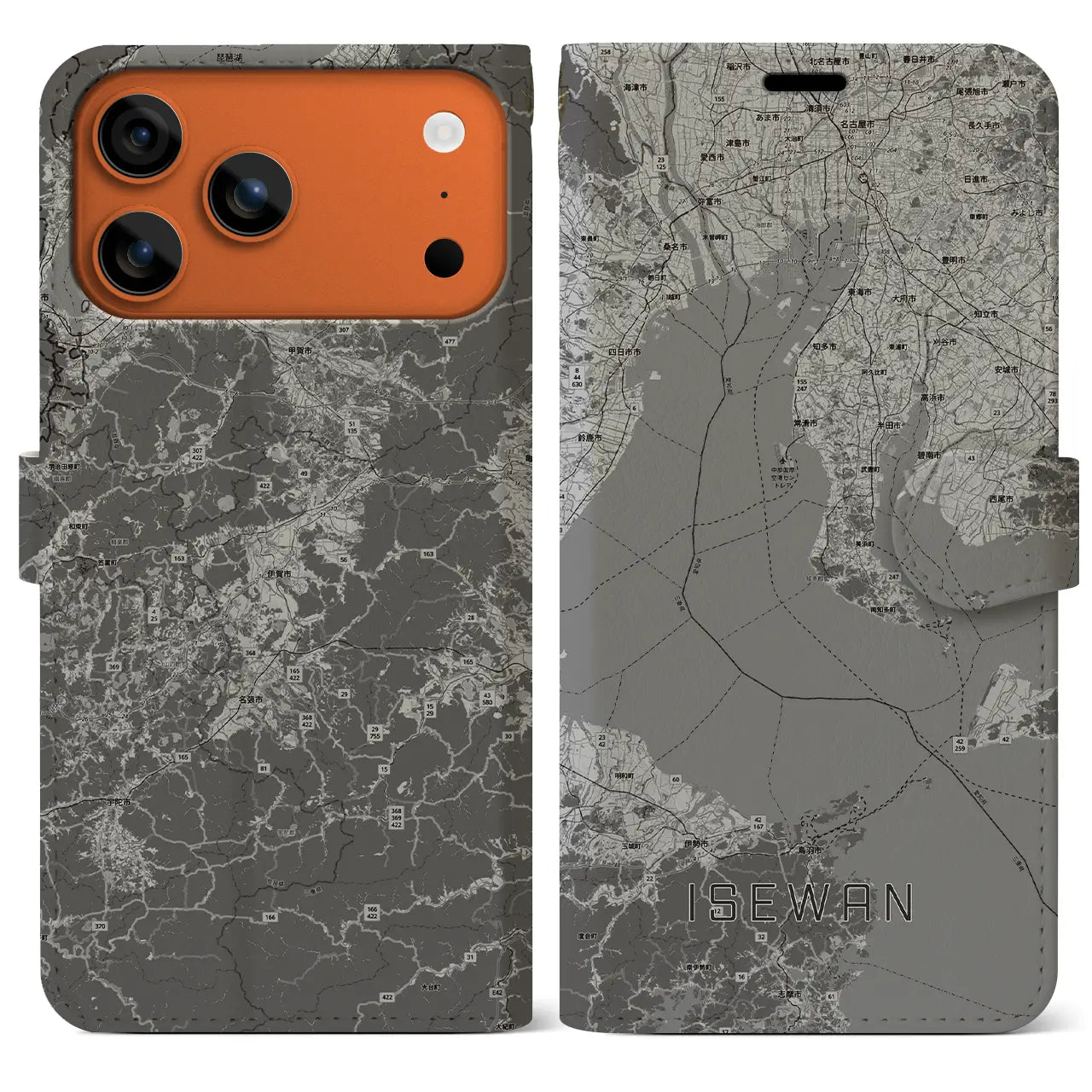 【伊勢湾（三重県）】地図柄iPhoneケース（手帳タイプ）