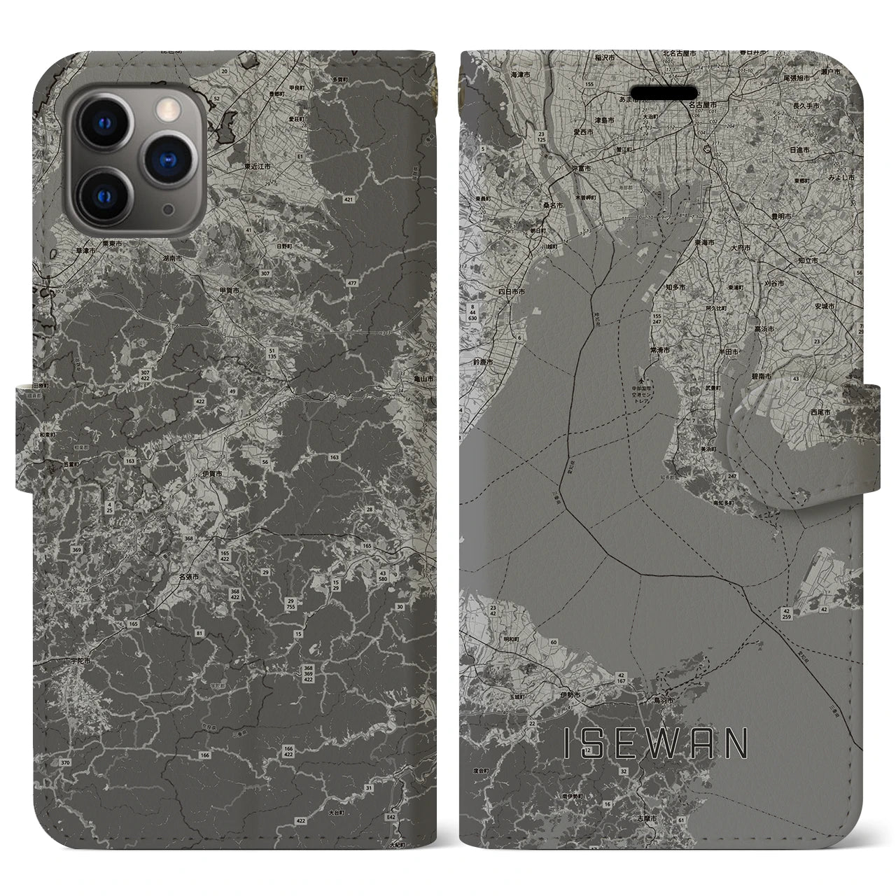 【伊勢湾（三重県）】地図柄iPhoneケース（手帳タイプ）