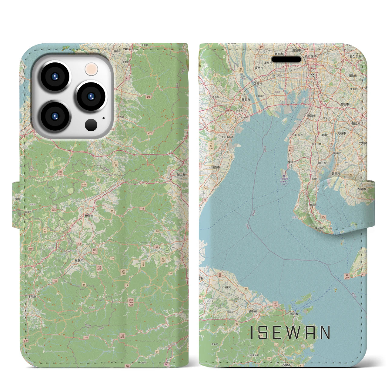 【伊勢湾（三重県）】地図柄iPhoneケース（手帳タイプ）
