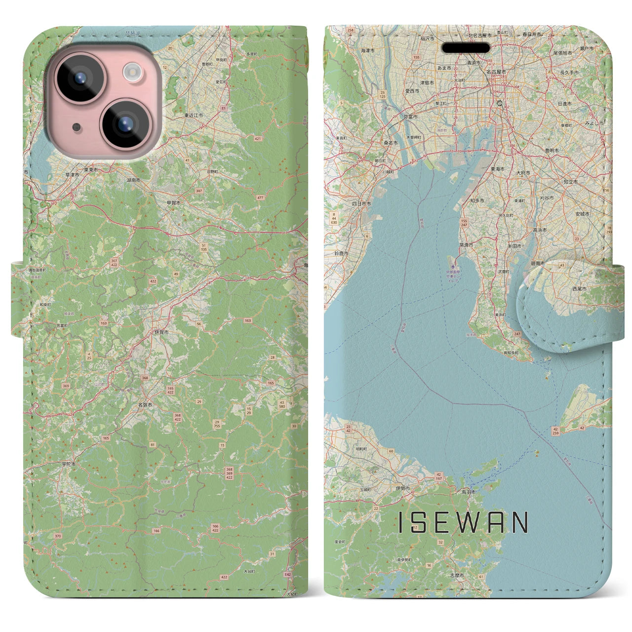 【伊勢湾（三重県）】地図柄iPhoneケース（手帳タイプ）