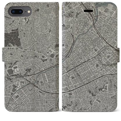 【伊勢佐木長者町（神奈川県）】地図柄iPhoneケース（手帳タイプ）モノトーン・iPhone 8Plus /7Plus / 6sPlus / 6Plus 用