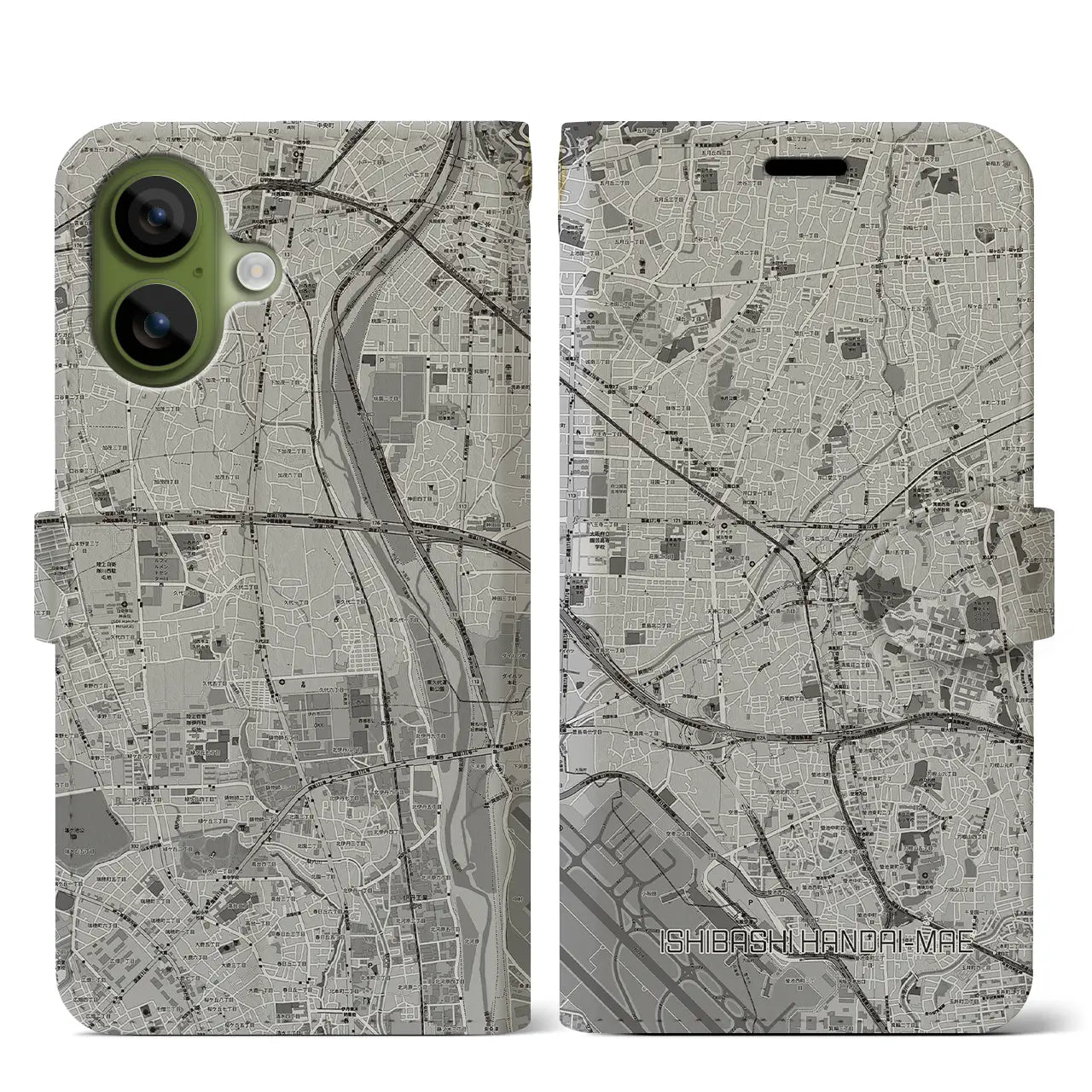 【石橋阪大前（大阪府）】地図柄iPhoneケース（手帳タイプ）