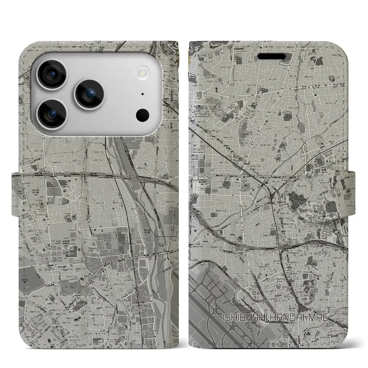 【石橋阪大前（大阪府）】地図柄iPhoneケース（手帳タイプ）