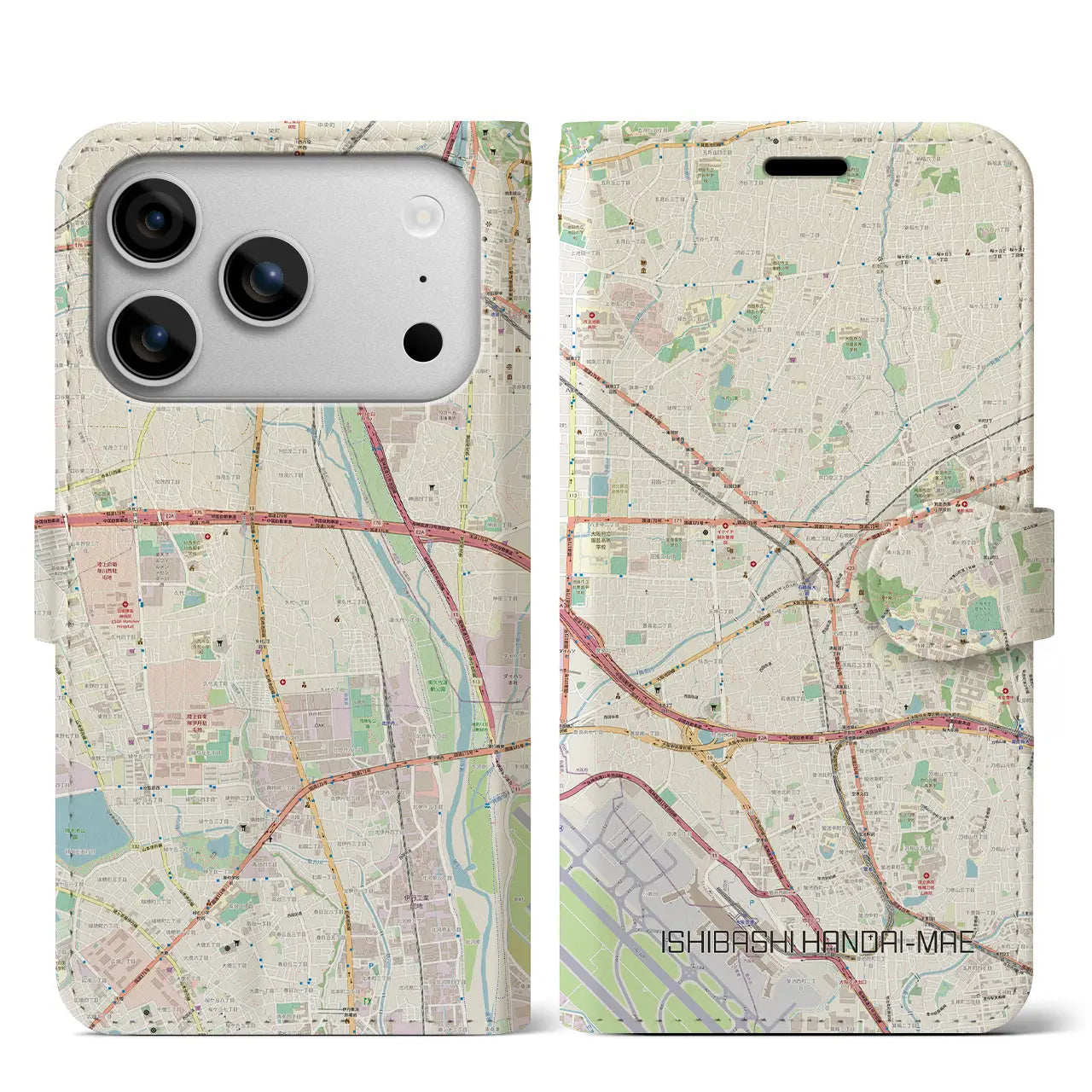 【石橋阪大前（大阪府）】地図柄iPhoneケース（手帳タイプ）