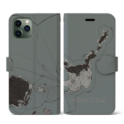 【石垣島（沖縄県）】地図柄iPhoneケース（手帳タイプ）モノトーン・iPhone 11 Pro 用