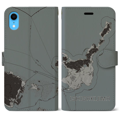 【石垣島（沖縄県）】地図柄iPhoneケース（手帳タイプ）モノトーン・iPhone XR 用