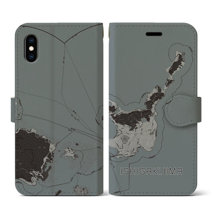 【石垣島（沖縄県）】地図柄iPhoneケース（手帳タイプ）モノトーン・iPhone XS / X 用