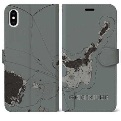 【石垣島（沖縄県）】地図柄iPhoneケース（手帳タイプ）モノトーン・iPhone XS Max 用