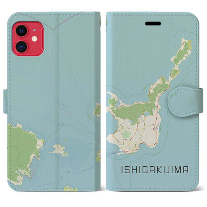 【石垣島（沖縄県）】地図柄iPhoneケース（手帳タイプ）ナチュラル・iPhone 11 用