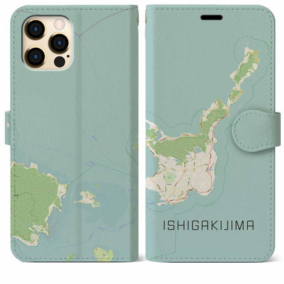 【石垣島（沖縄県）】地図柄iPhoneケース（手帳タイプ）ナチュラル・iPhone 12 Pro Max 用