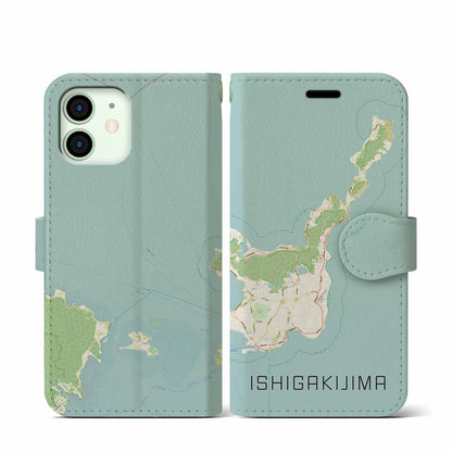 【石垣島（沖縄県）】地図柄iPhoneケース（手帳タイプ）ナチュラル・iPhone 12 mini 用