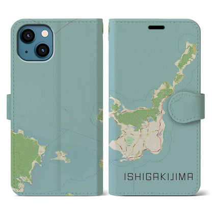 【石垣島（沖縄県）】地図柄iPhoneケース（手帳タイプ）ナチュラル・iPhone 13 用