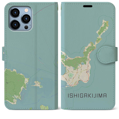【石垣島（沖縄県）】地図柄iPhoneケース（手帳タイプ）ナチュラル・iPhone 13 Pro Max 用