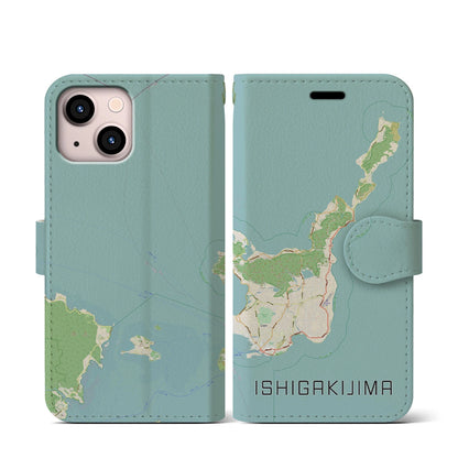【石垣島（沖縄県）】地図柄iPhoneケース（手帳タイプ）ナチュラル・iPhone 13 mini 用