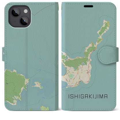 【石垣島（沖縄県）】地図柄iPhoneケース（手帳タイプ）ナチュラル・iPhone 14 Plus 用