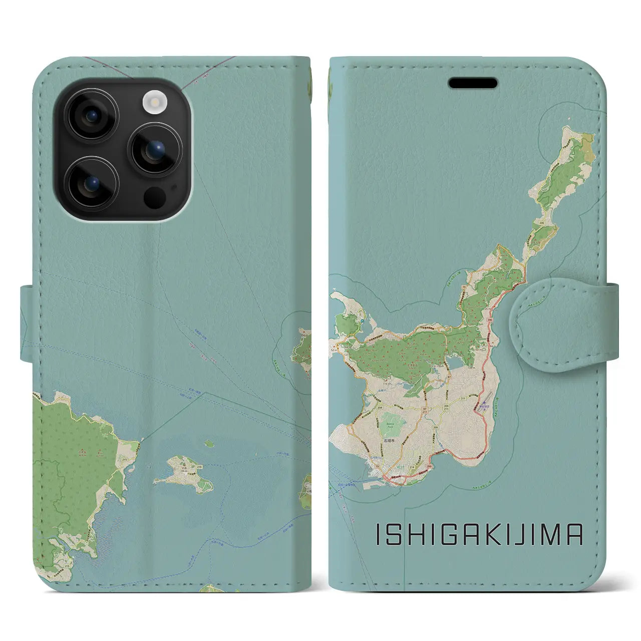 【石垣島（沖縄県）】地図柄iPhoneケース（手帳タイプ）ナチュラル・iPhone 16 用