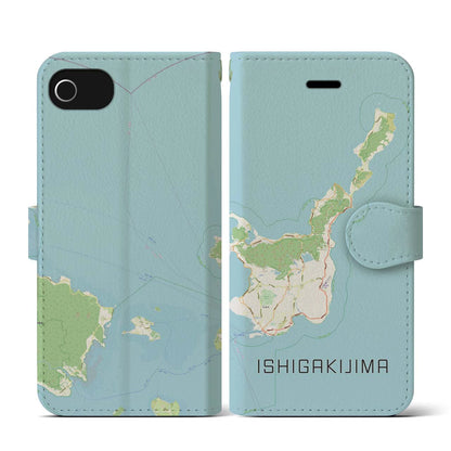 【石垣島（沖縄県）】地図柄iPhoneケース（手帳タイプ）ナチュラル・iPhone SE（第3 / 第2世代） / 8 / 7 / 6s / 6 用