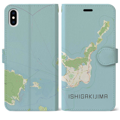 【石垣島（沖縄県）】地図柄iPhoneケース（手帳タイプ）ナチュラル・iPhone XS Max 用
