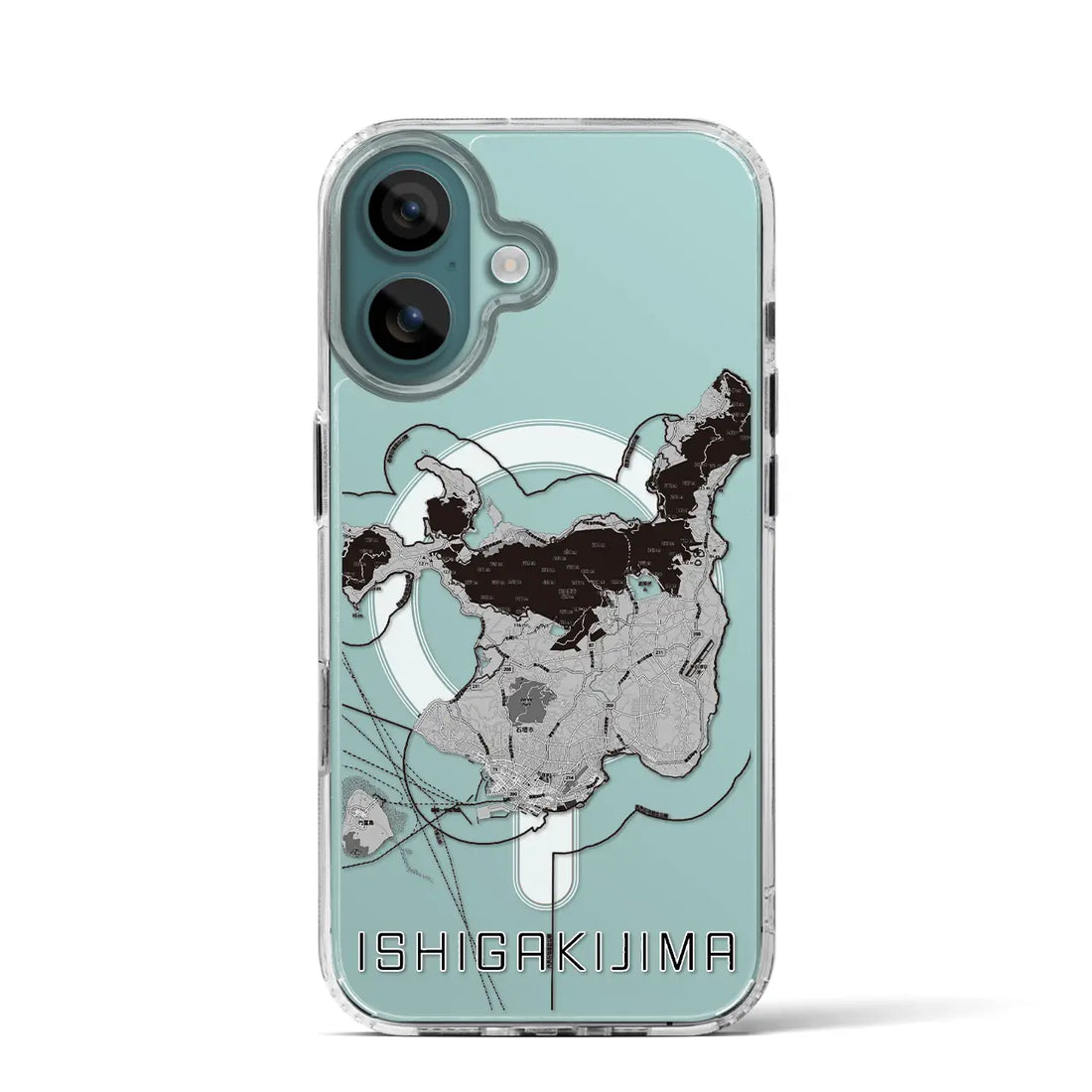 【石垣島（沖縄県）】地図柄iPhoneケース（MagSafeタイプ）モノトーン・iPhone 16 Pro 用