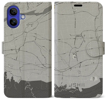 【石井（徳島県）】地図柄iPhoneケース（手帳タイプ）モノトーン・iPhone 16 Pro Max 用