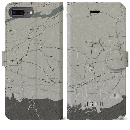 【石井（徳島県）】地図柄iPhoneケース（手帳タイプ）モノトーン・iPhone 8Plus /7Plus / 6sPlus / 6Plus 用