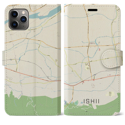 【石井（徳島県）】地図柄iPhoneケース（手帳タイプ）ナチュラル・iPhone 11 Pro Max 用