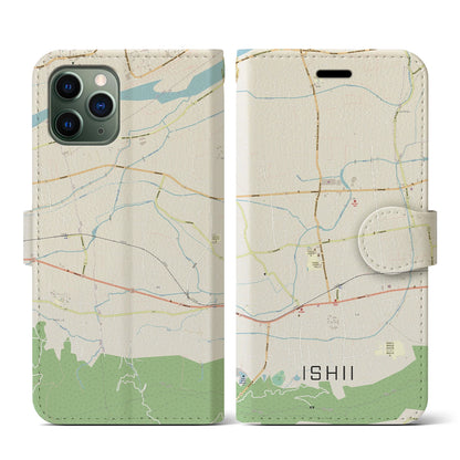 【石井（徳島県）】地図柄iPhoneケース（手帳タイプ）ナチュラル・iPhone 11 Pro 用