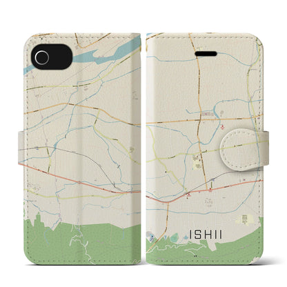 【石井（徳島県）】地図柄iPhoneケース（手帳タイプ）ナチュラル・iPhone SE（第3 / 第2世代） / 8 / 7 / 6s / 6 用