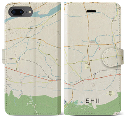 【石井（徳島県）】地図柄iPhoneケース（手帳タイプ）ナチュラル・iPhone 8Plus /7Plus / 6sPlus / 6Plus 用