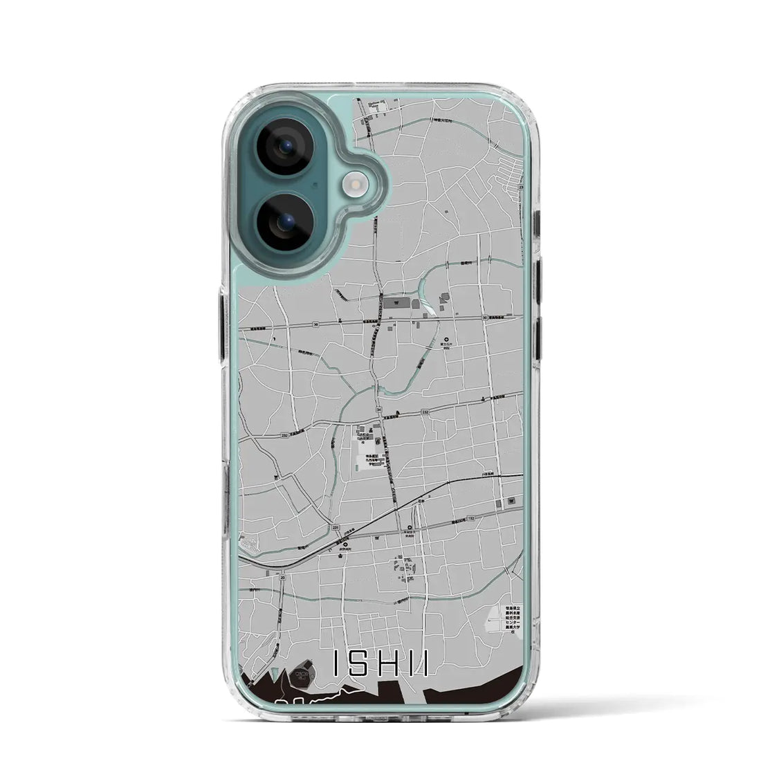 【石井（徳島県）】地図柄iPhoneケース（MagSafeタイプ）モノトーン・iPhone 16 Pro 用