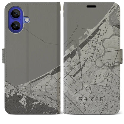 【石狩（北海道）】地図柄iPhoneケース（手帳タイプ）モノトーン・iPhone 16 Pro Max 用