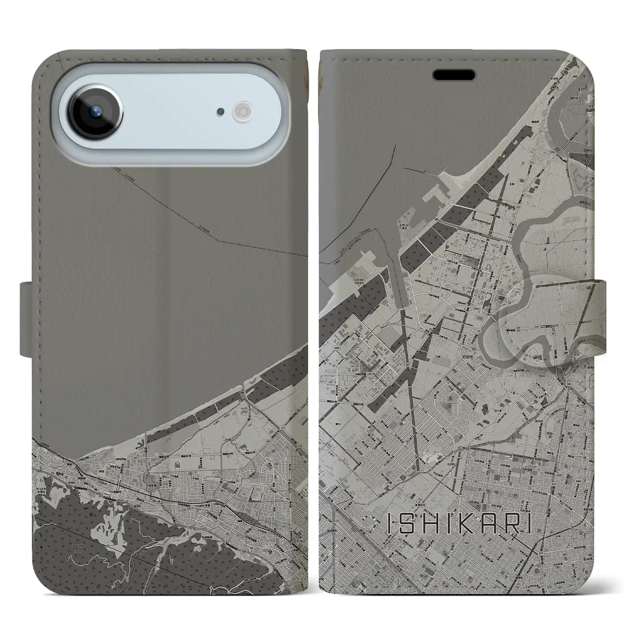 【石狩（北海道）】地図柄iPhoneケース（手帳タイプ）