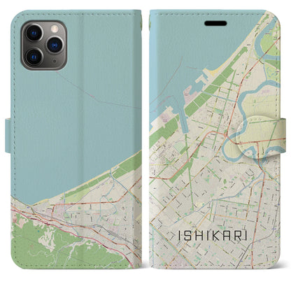 【石狩（北海道）】地図柄iPhoneケース（手帳タイプ）ナチュラル・iPhone 11 Pro Max 用