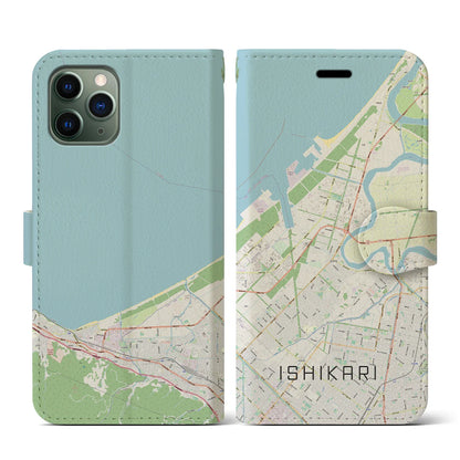 【石狩（北海道）】地図柄iPhoneケース（手帳タイプ）ナチュラル・iPhone 11 Pro 用