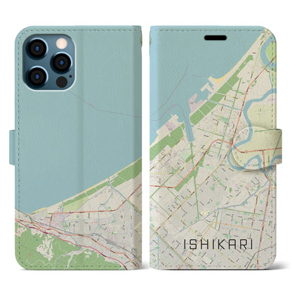 【石狩（北海道）】地図柄iPhoneケース（手帳タイプ）ナチュラル・iPhone 12 / 12 Pro 用