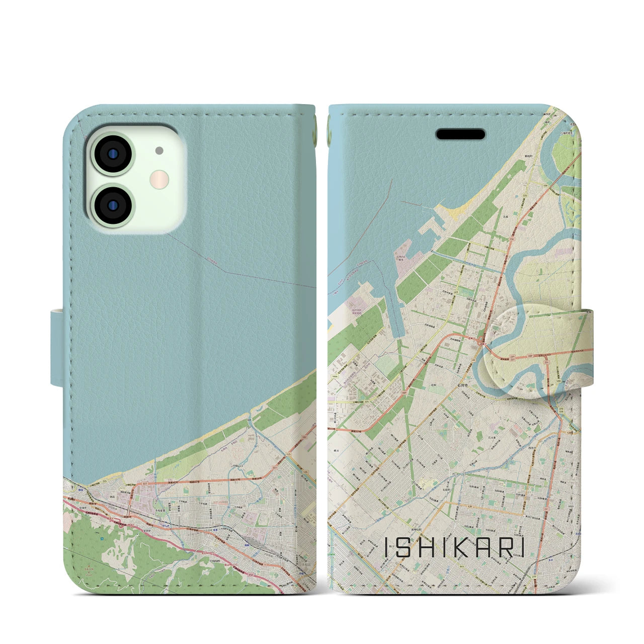【石狩（北海道）】地図柄iPhoneケース（手帳タイプ）