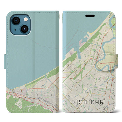 【石狩（北海道）】地図柄iPhoneケース（手帳タイプ）ナチュラル・iPhone 13 用
