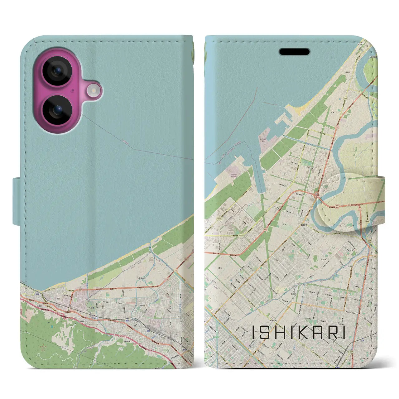 【石狩（北海道）】地図柄iPhoneケース（手帳タイプ）ナチュラル・iPhone 16 Pro 用