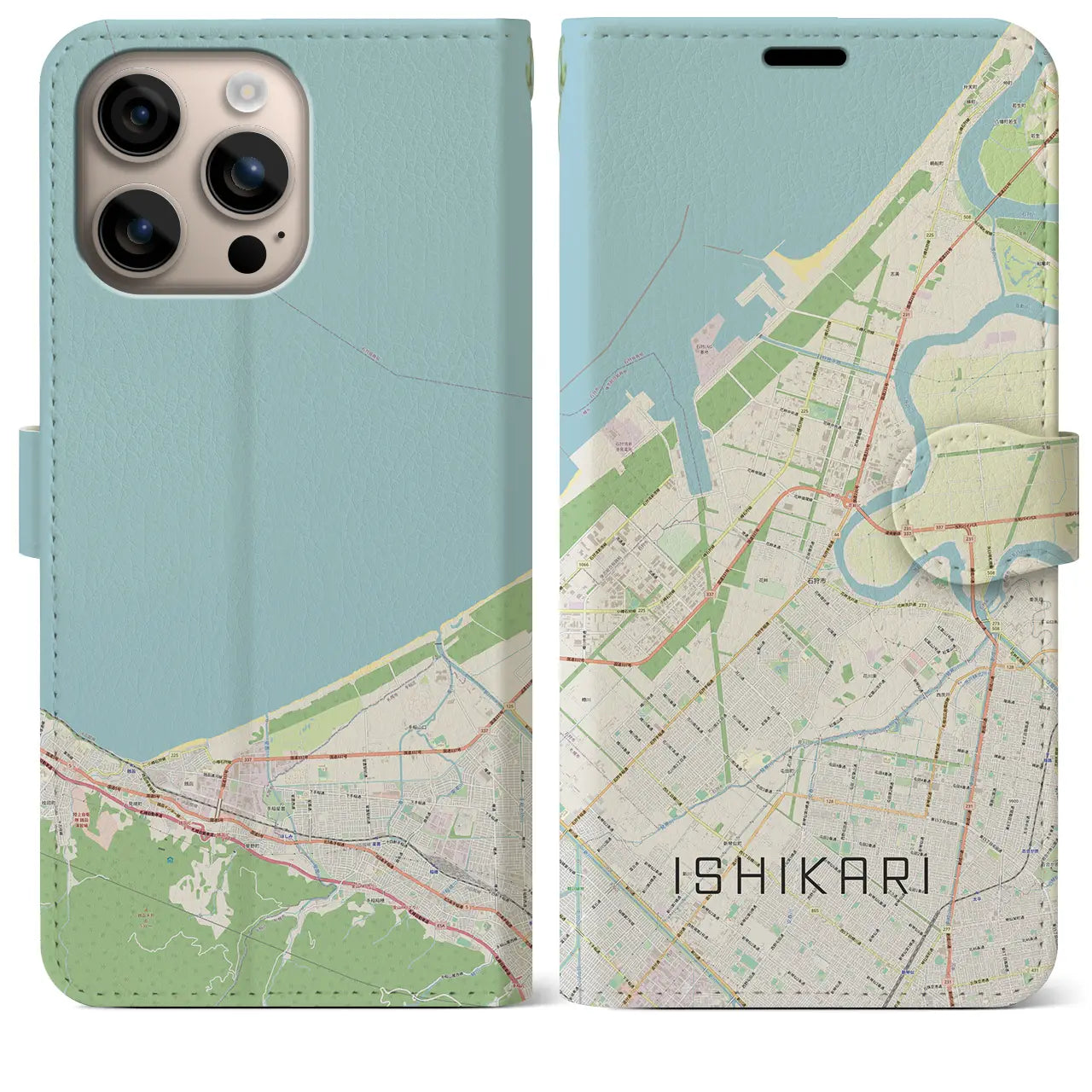 【石狩（北海道）】地図柄iPhoneケース（手帳タイプ）ナチュラル・iPhone 16 Plus 用