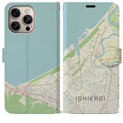 【石狩（北海道）】地図柄iPhoneケース（手帳タイプ）ナチュラル・iPhone 16 Plus 用