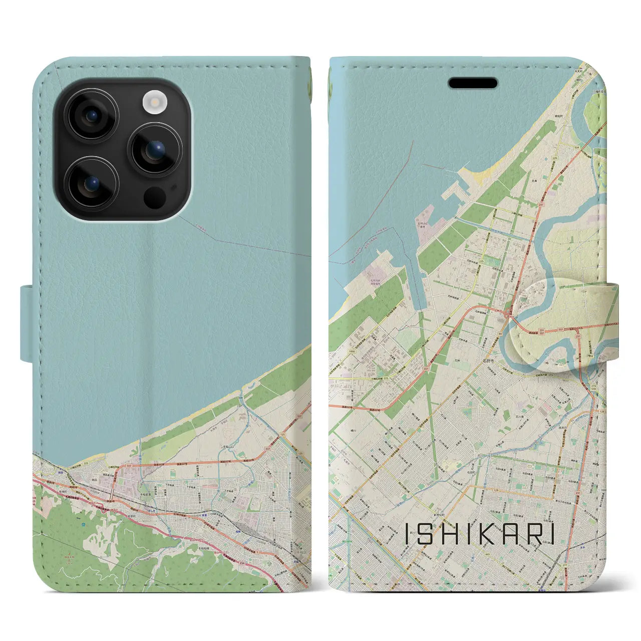 【石狩（北海道）】地図柄iPhoneケース（手帳タイプ）ナチュラル・iPhone 16 用