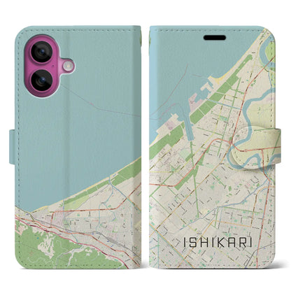 【石狩（北海道）】地図柄iPhoneケース（手帳タイプ）ナチュラル・iPhone 16 Pro 用