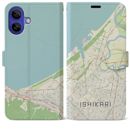 【石狩（北海道）】地図柄iPhoneケース（手帳タイプ）ナチュラル・iPhone 16 Pro Max 用