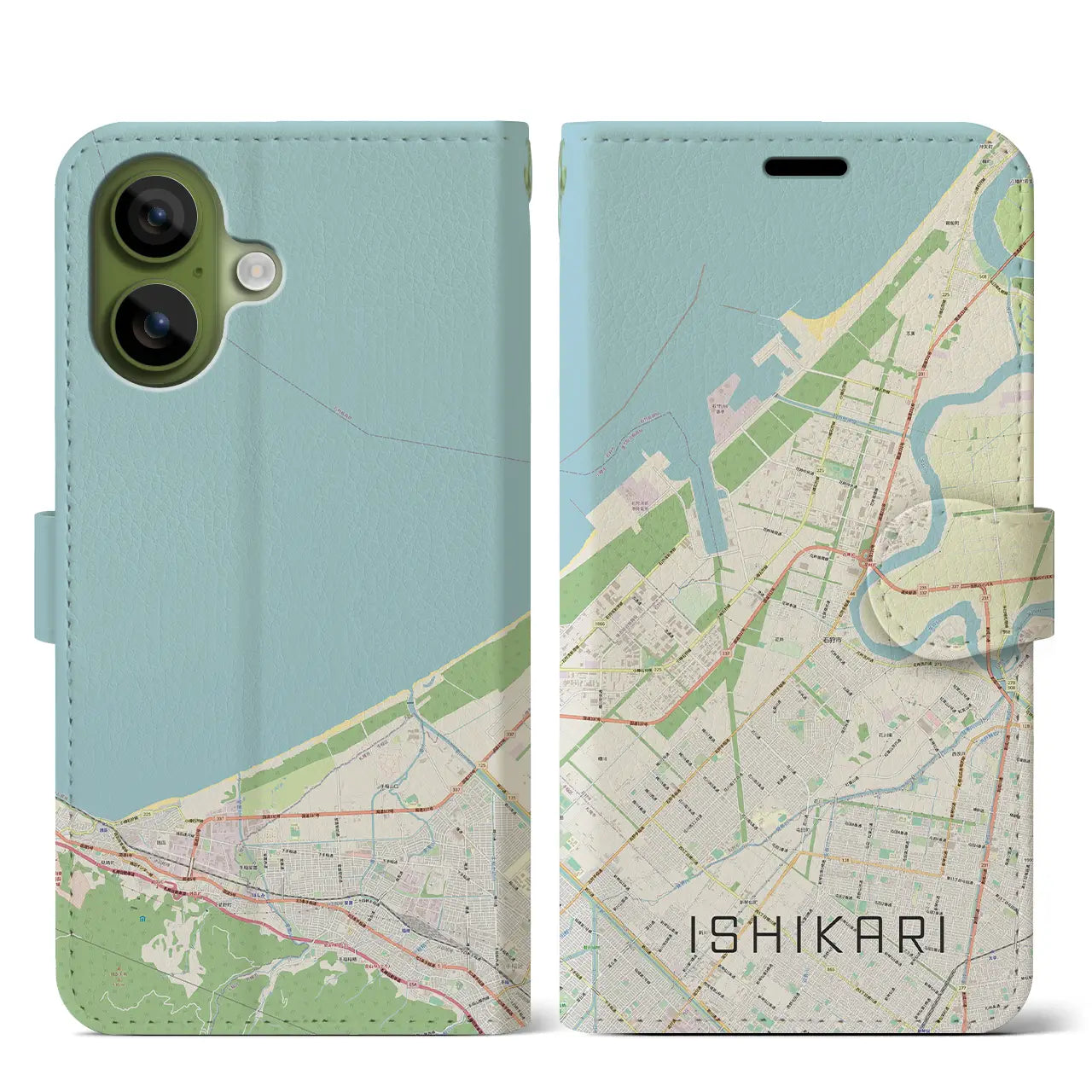 【石狩（北海道）】地図柄iPhoneケース（手帳タイプ）